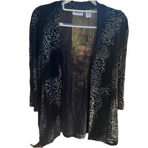 Chico's Travelers Open Front Cardigan 3/4 Sleeve Black Slinky Knit Size 1 MEDIUM